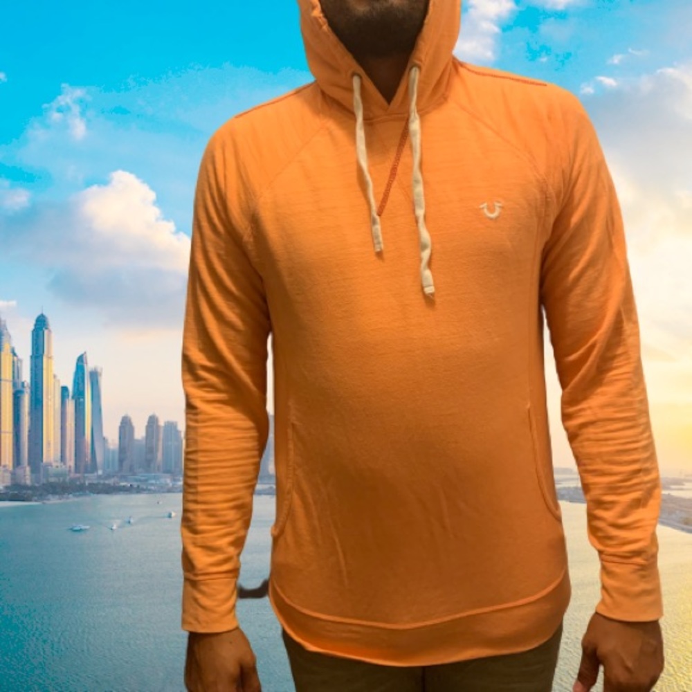True Religion Orange Pullover Hoodie Size Large